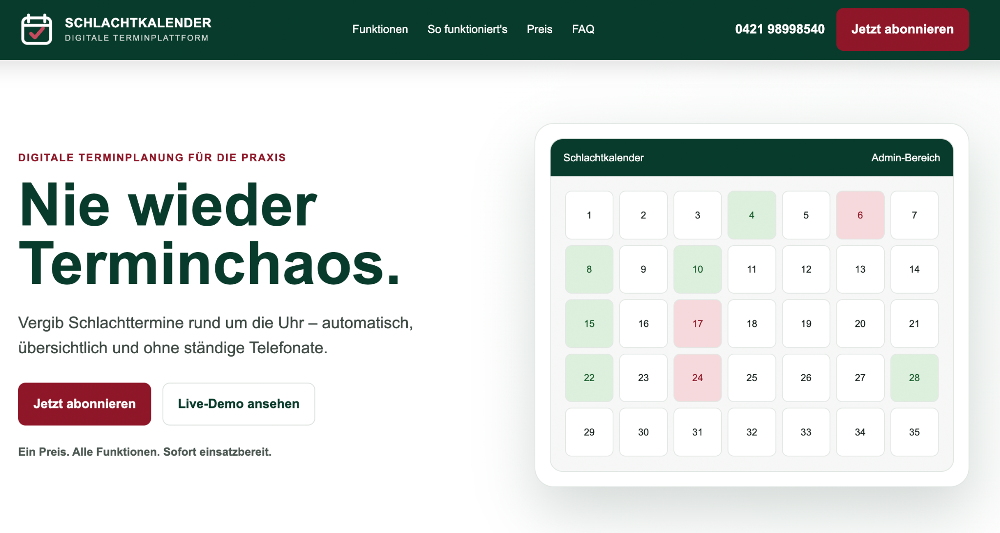 Startseite der Softwarelösung Schlachtkalender